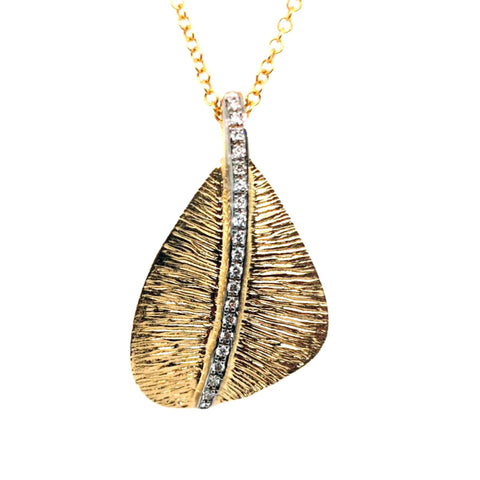 14K Yellow Gold Diamond Leaf Necklace