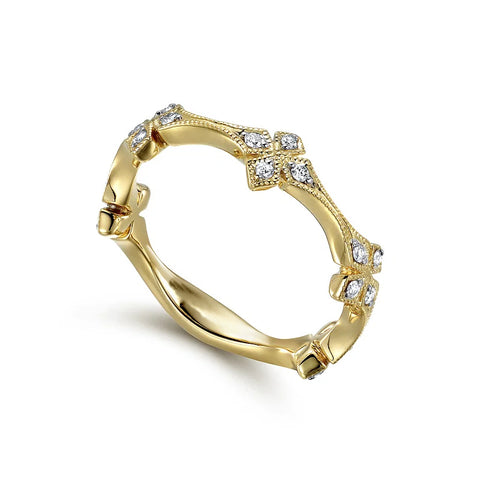 14K Yellow Gold Patterned Diamond Band