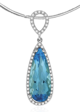 14K White Gold Blue Topaz and Diamond Necklace