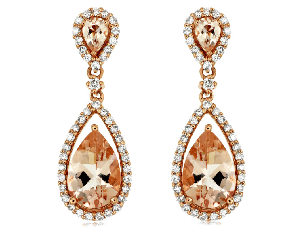 14K Rose Gold Morganite and Diamond Earrings