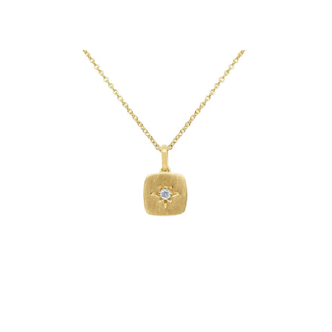 14K Yellow Gold Diamond Starburst Disc Necklace