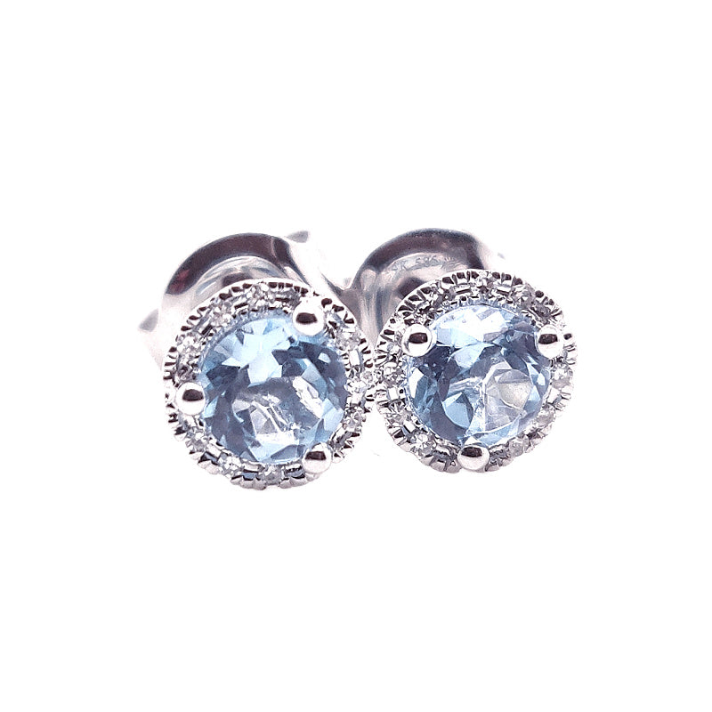 14K White Gold Blue Topaz and Diamond Earrings