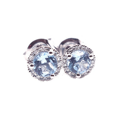 14K White Gold Blue Topaz and Diamond Earrings