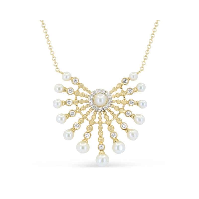 14K Yellow Gold Pearl and Diamond Necklace
