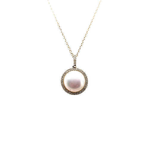 14K Yellow Gold Pearl and Diamond Necklace