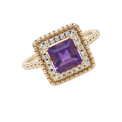 14K Yellow Gold Amethyst and Diamond Ring