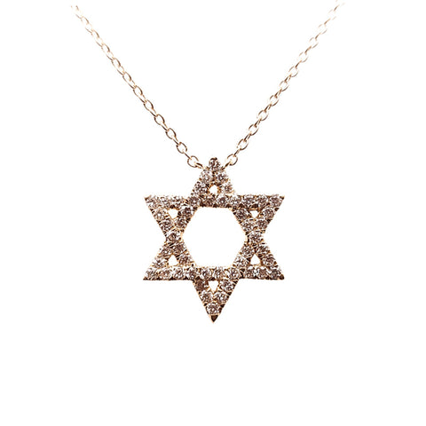 14K Yellow Gold Diamond Star of David Necklace