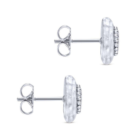 Sterling Silver and White Sapphire Button Earrings