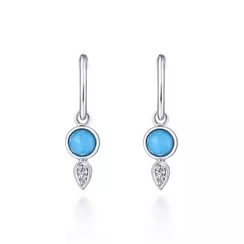 14K White Gold Rock Crystal Turqouise and Diamond Drop Earrings