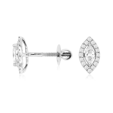 14K White Gold Marquise Shaped Diamond Stud Earrings