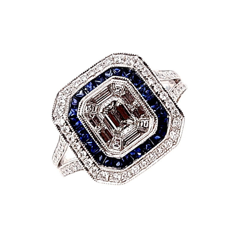 14K White Gold Diamond and Sapphire Ring