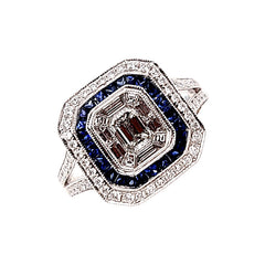 14K White Gold Diamond and Sapphire Ring