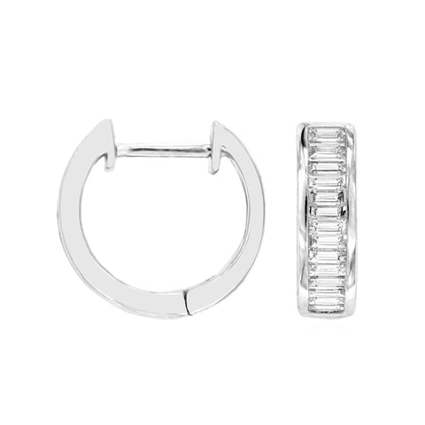 14K White Gold Diamond Hoop Earrings