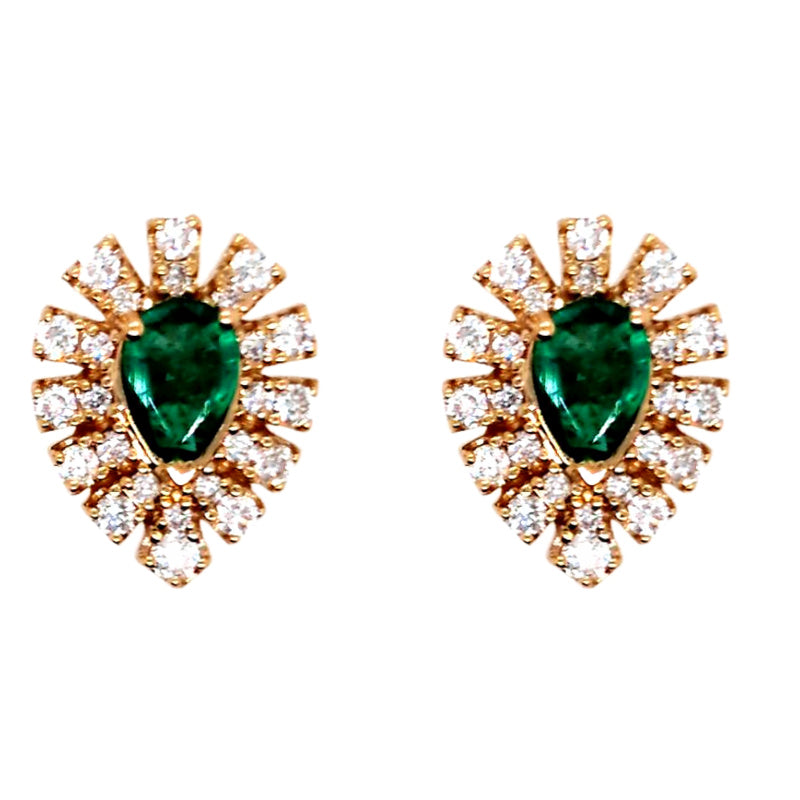 14K Yellow Gold Emerald and Diamond Earrings