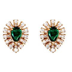 14K Yellow Gold Emerald and Diamond Earrings