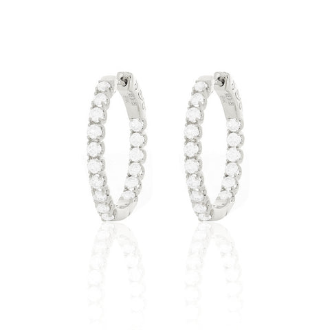 14K White Gold In-Out Diamond Hoop Earrings