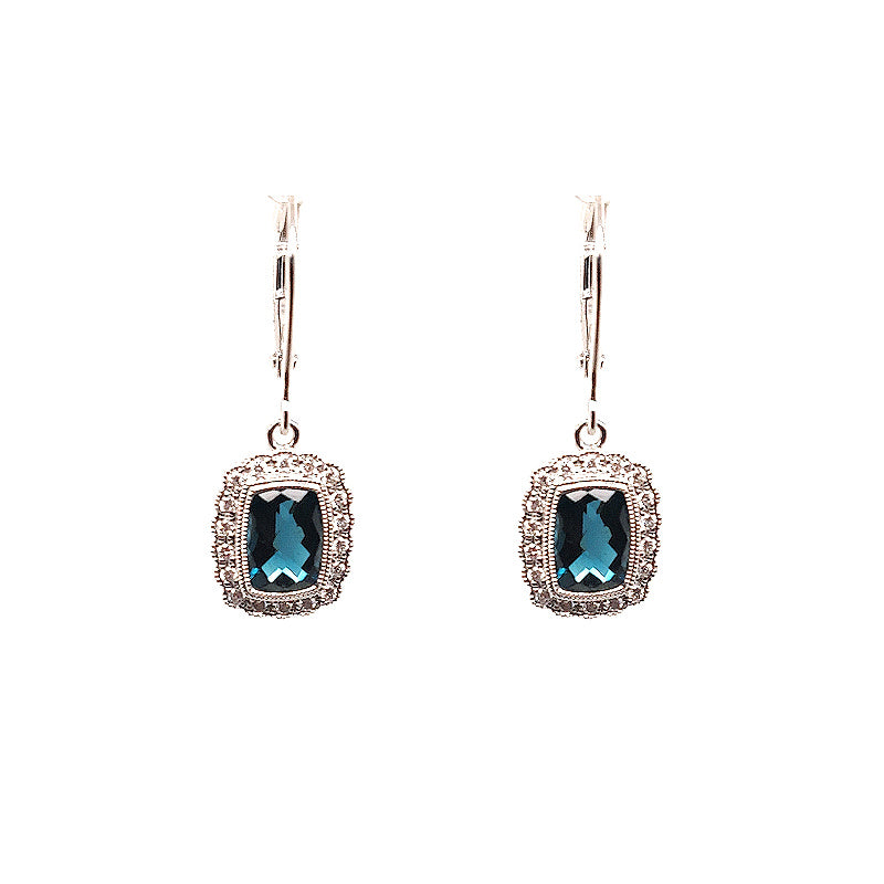 14K White Gold London Blue Topaz and Diamond Drop Earrings