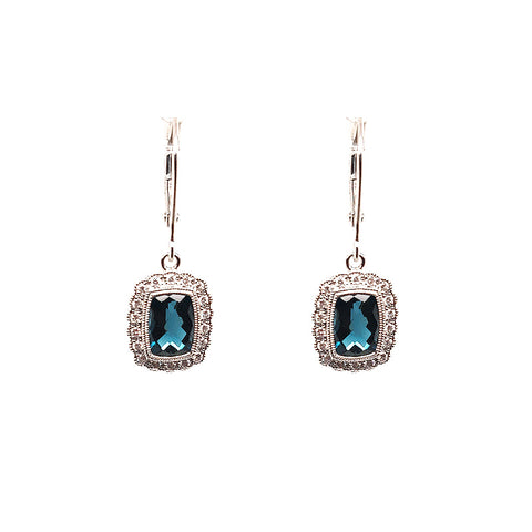 14K White Gold London Blue Topaz and Diamond Drop Earrings