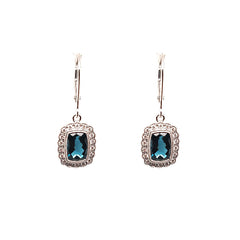 14K White Gold London Blue Topaz and Diamond Drop Earrings