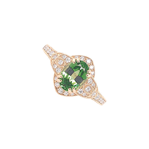 14K Yellow Gold Tsavorite Garnet and Diamond Ring