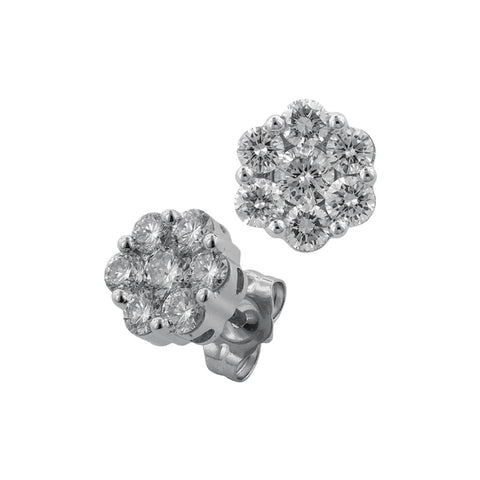14K White Gold Diamond Cluster Stud Earrings