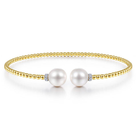 14K Yellow Gold Pearl and Diamond Bujukan Cuff Bracelet