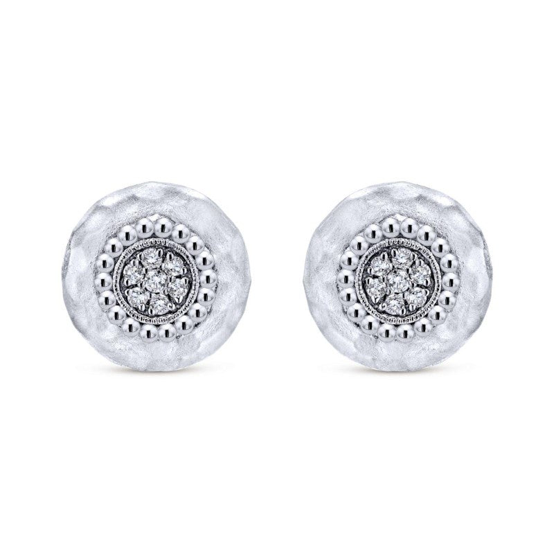 Sterling Silver and White Sapphire Button Earrings
