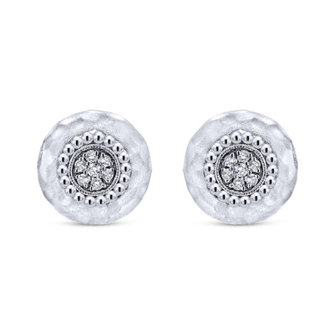 Sterling Silver and White Sapphire Button Earrings