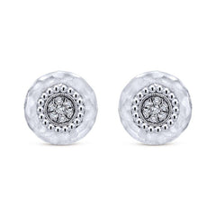 Sterling Silver and White Sapphire Button Earrings