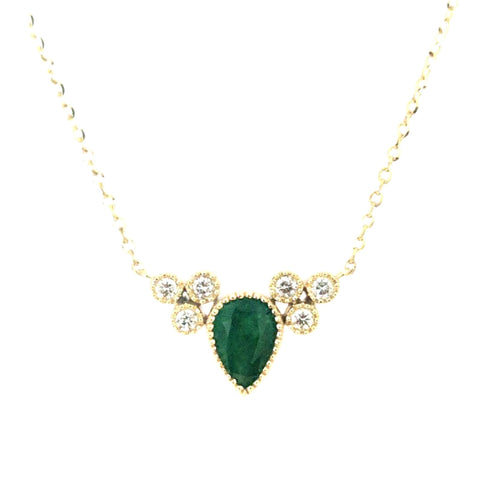14K Yellow Gold Emerald and Diamond Necklace