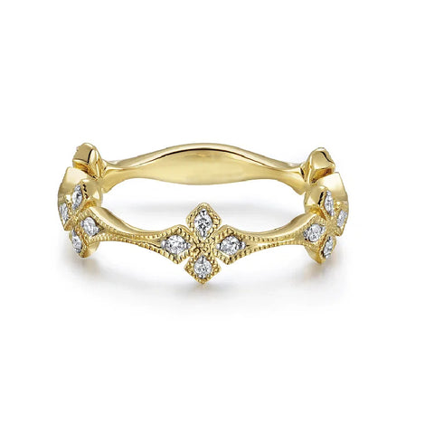 14K Yellow Gold Patterned Diamond Band