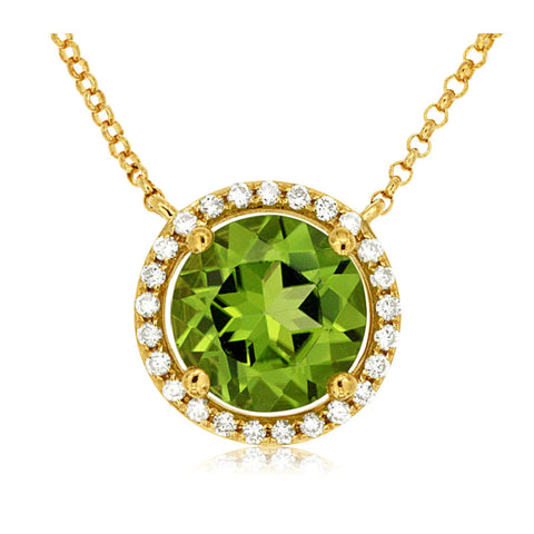 14K Yellow Gold Peridot and Diamond Necklace