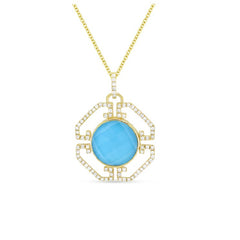 14K Yellow Gold Turquoise and Diamond Necklace