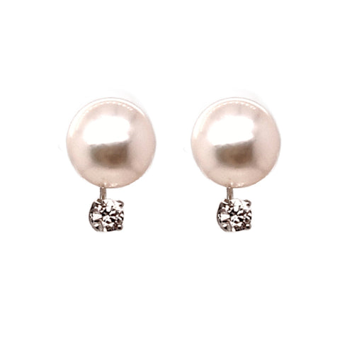 14K White Gold Pearl and Diamond Earrings