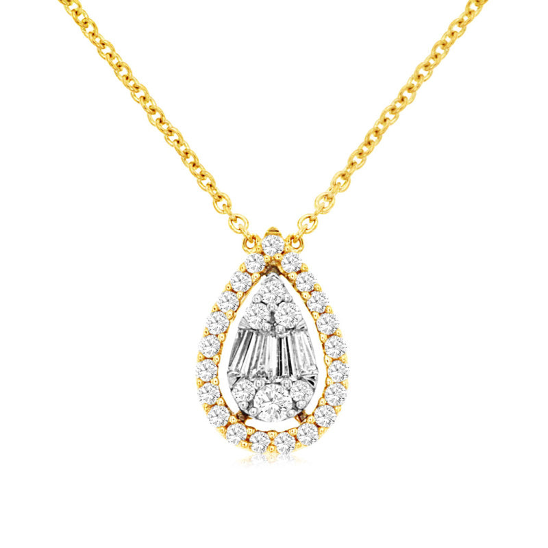 14K Yellow Gold Diamond Cluster Necklace