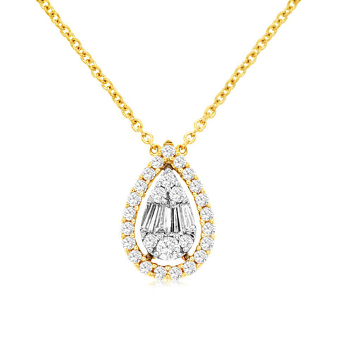 14K Yellow Gold Diamond Cluster Necklace