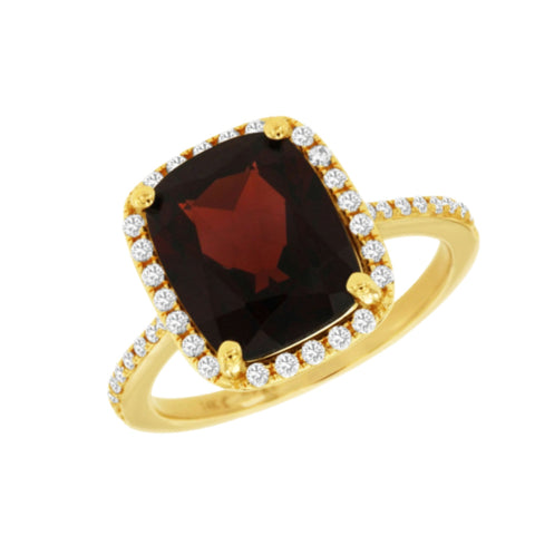 14K Yellow Gold Garnet and Diamond Ring