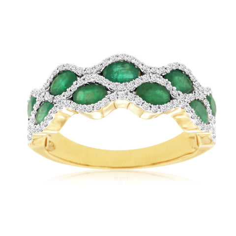 14K Yellow Gold Emerald and Diamond Ring