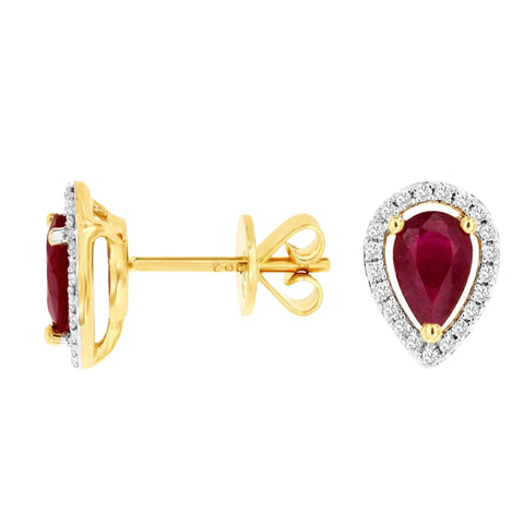 14K Yellow Gold Ruby and Diamond Stud Earrings