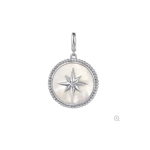 Sterling Silver Mother of Pearl and White Sapphire Pendant