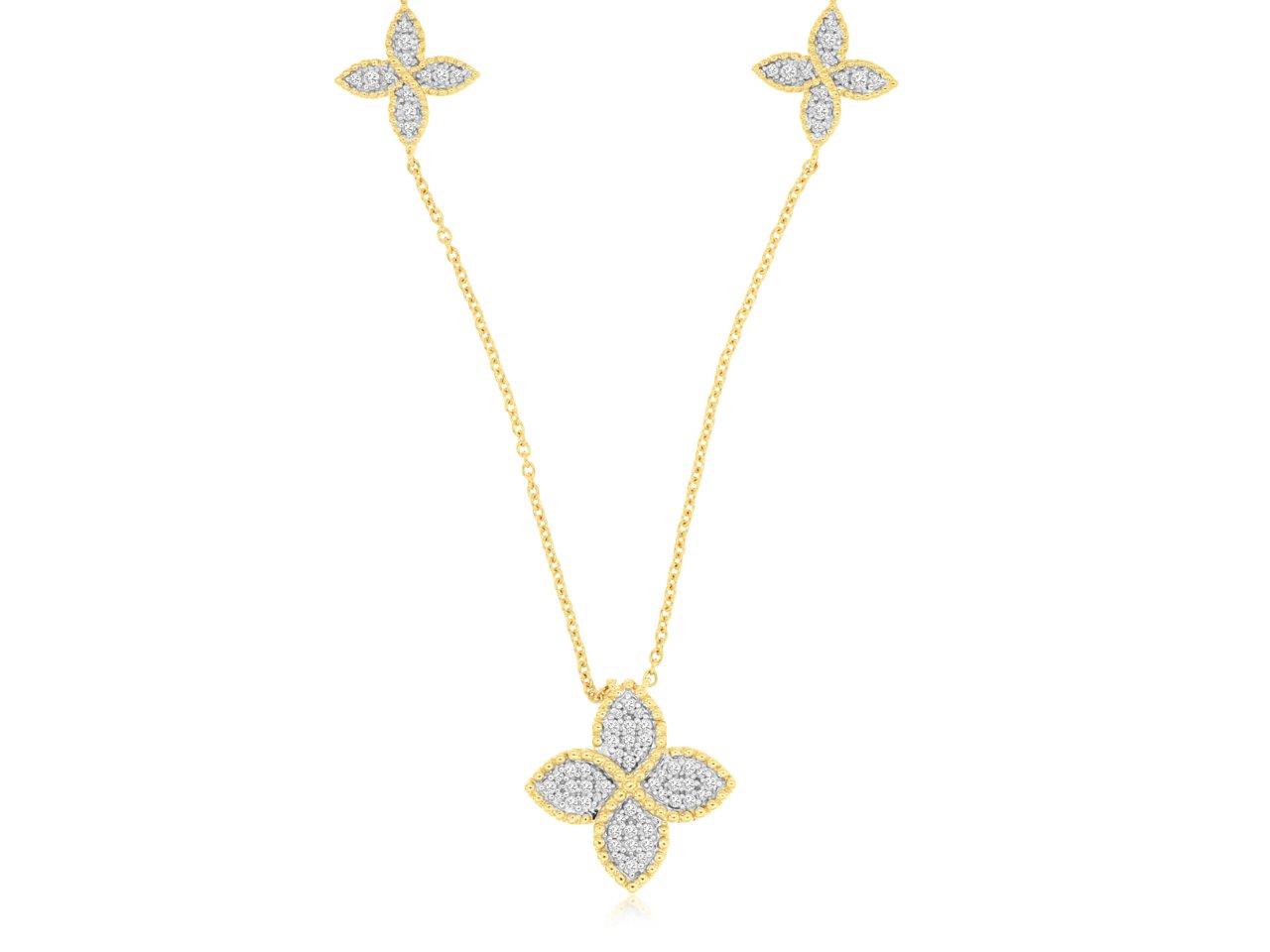 14K Yellow Gold Diamond Floral Station Necklace