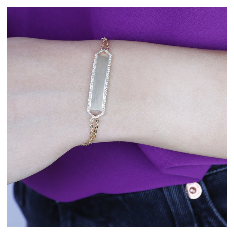 14K Yellow Gold Diamond ID Style Bracelet