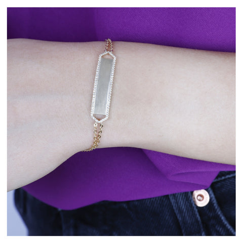 14K Yellow Gold Diamond ID Style Bracelet