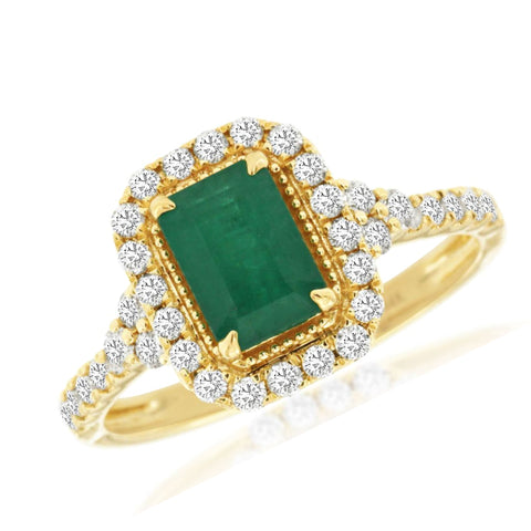 14K Yellow Gold Emerald and Diamond Ring