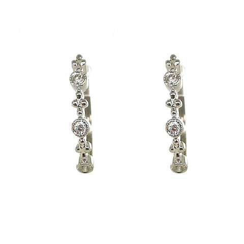 14K White Gold Diamond Hoop Earrings