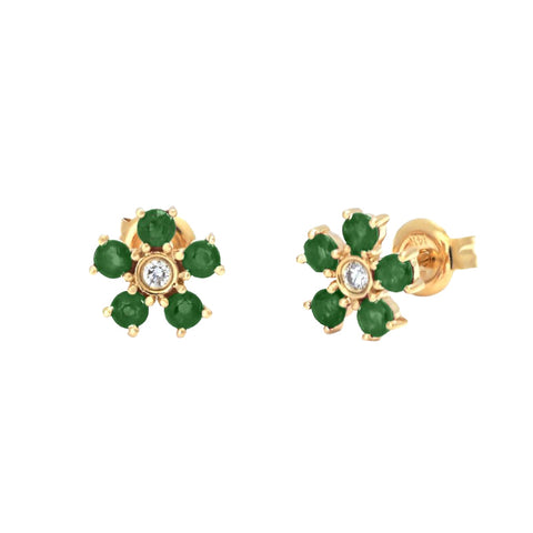 14K Yellow Gold Emerald and Diamond Earrings