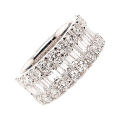 14K White Gold Baguette Cut and Round Diamond Ring