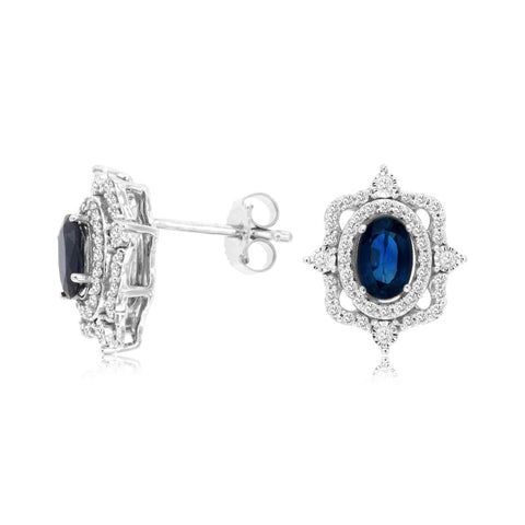 14K White Gold Sapphire and Diamond Stud Earrings