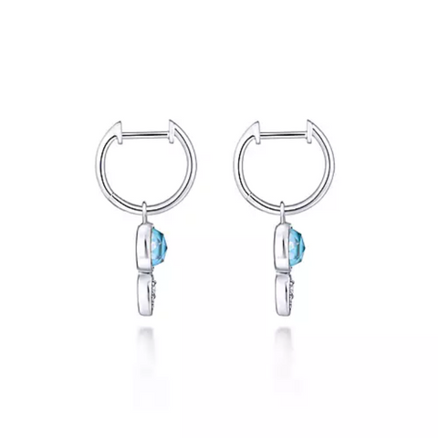 14K White Gold Rock Crystal Turqouise and Diamond Drop Earrings