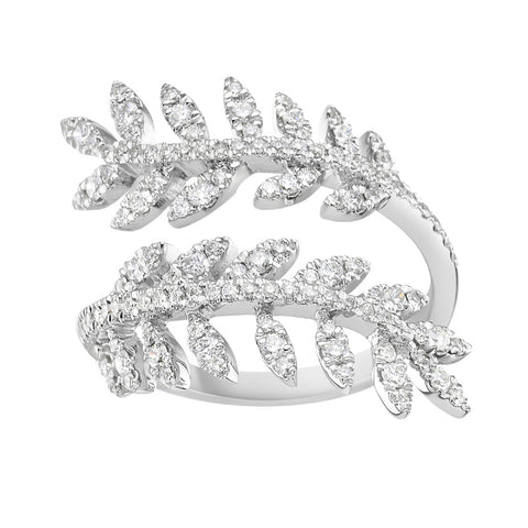 14K White Gold Diamond Leaf Ring